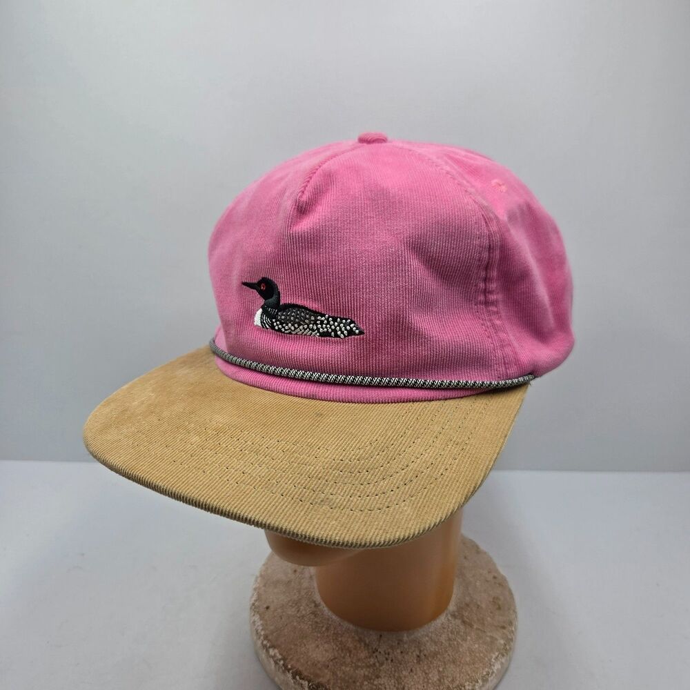 Bird Collective Common Loon Corduroy Snapback Hat Pink Tan Rope Cord Hat Cap